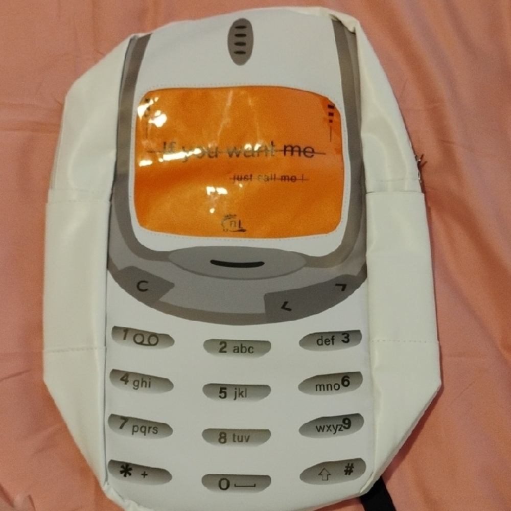 Retro Cell Phone Backpack - White and Gray